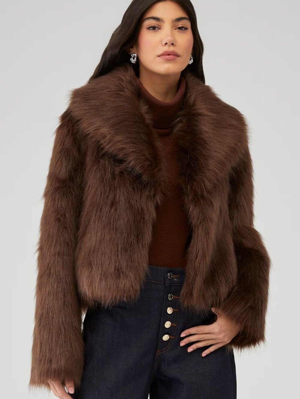 Être Aimé x Unreal Fur Hitch Hiker Brown Faux Fur Cropped Jacket XL NWT